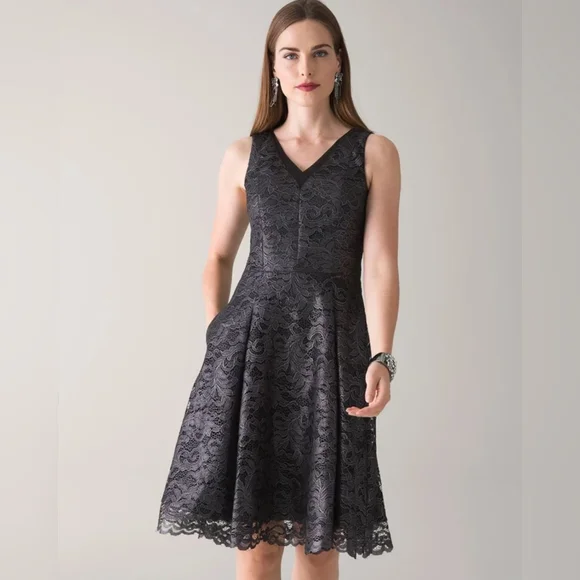 🖤White House Black Market🖤 - Black Fit & Flare Lace Cocktail Dress - Picture 1 of 15